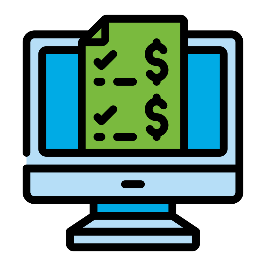 icon of a green cash sign coming out of a computer