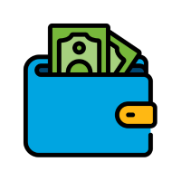 icon of blue wallet with dollar bills